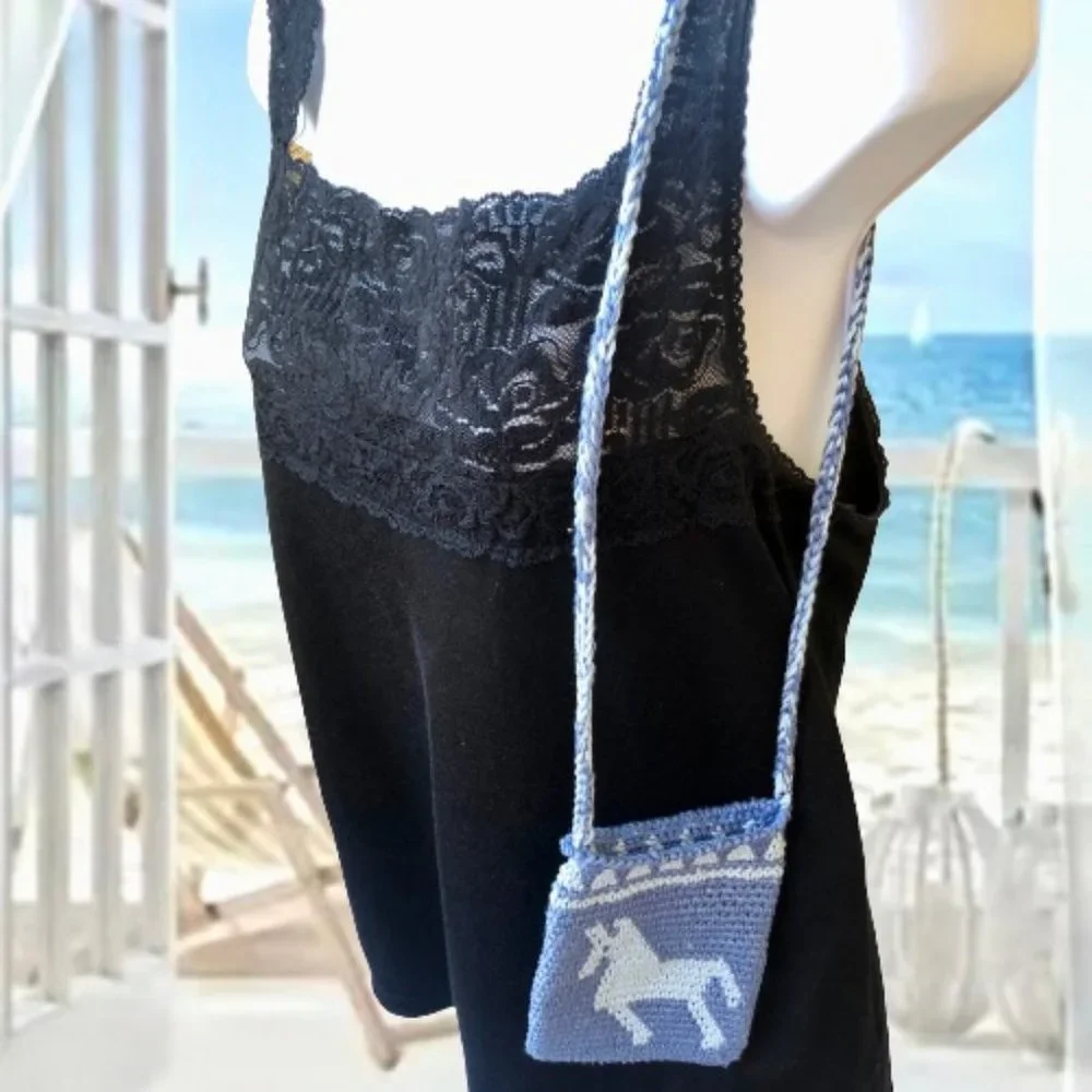 Little Girls Knit Shouder Crossbody Bag Purse Blue Llama Horse Double Sided